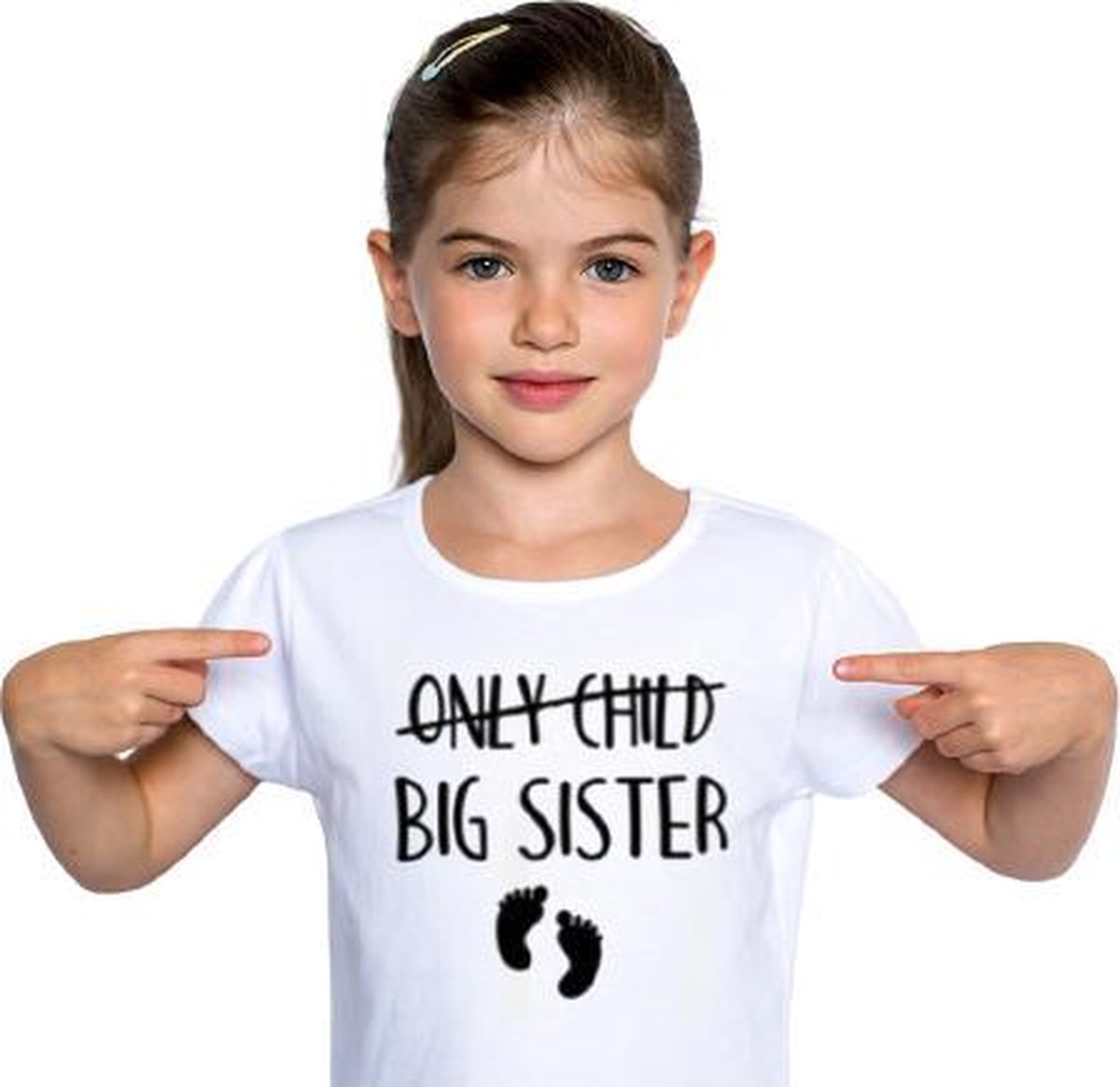 Only child BIG SISTER T-shirt | Grote zus shirt wit | Leeftijd ca. 1 tot 2 jaar